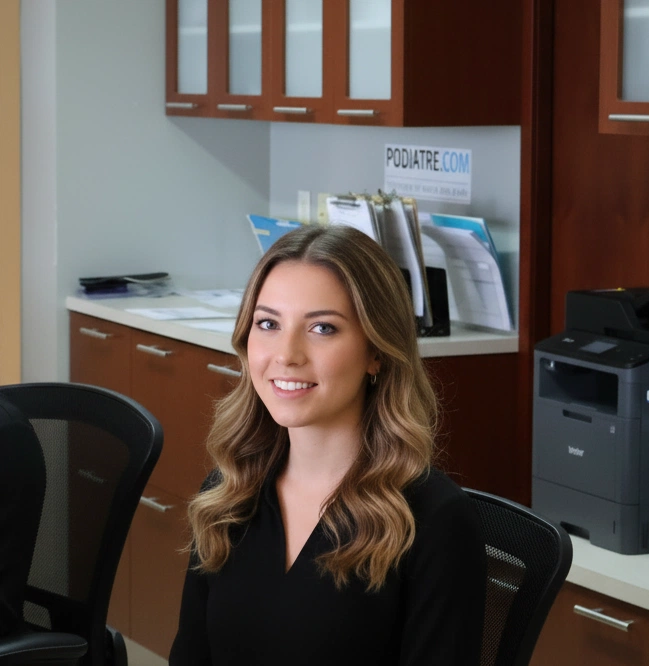 A receptionist at her desk in a clinic